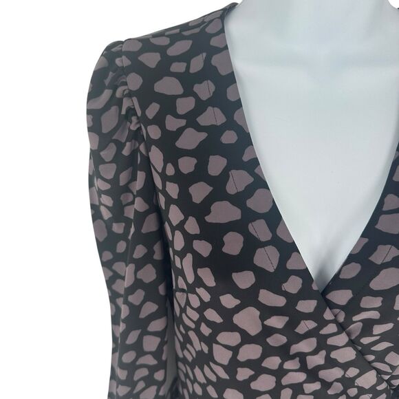 Ann Taylor Dress Womens Petite 2 Black Print Wrap Long Sleeve Jersey Knit NEW - Picture 5 of 16